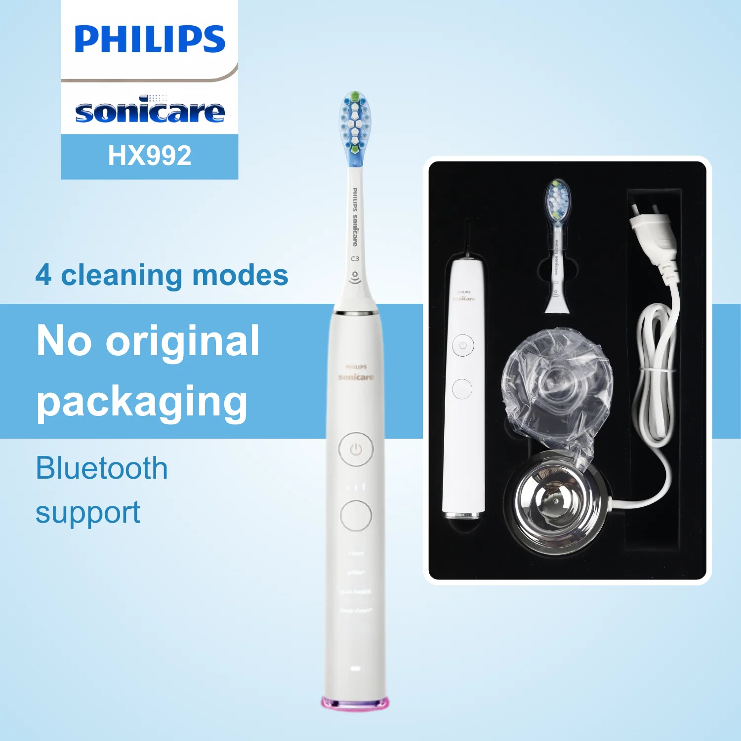 

Philips Sonicare Electric Toothbrush HX992, No Original Packaging, Bluetooth Connectivity, 4 Modes