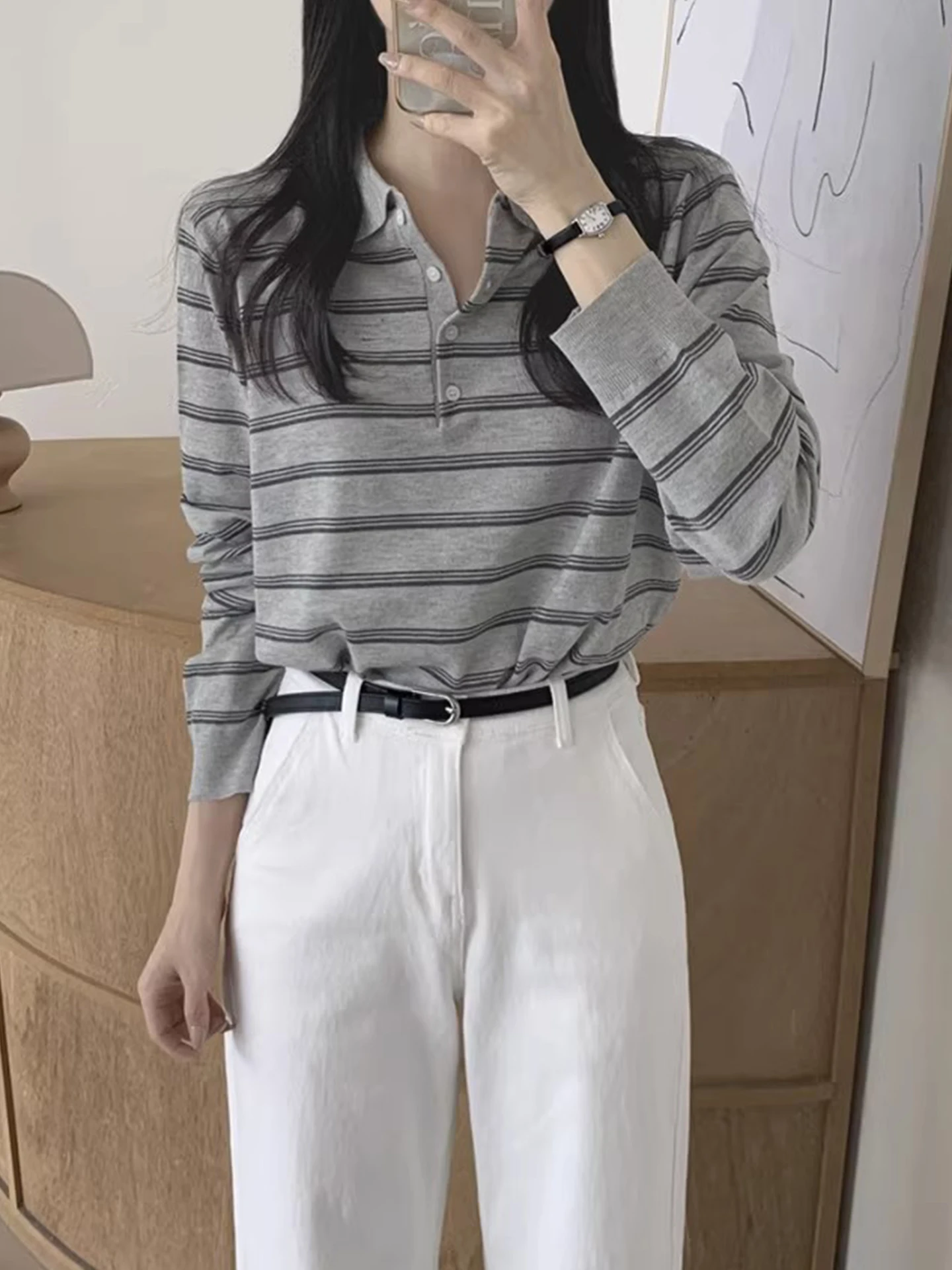 Chic Anti-Aging Herbst Ne Long Sve Gestreifte Strickwaren Casual Basic Sle für Frauen Trendy Pendeln Loose Fit Regular L...