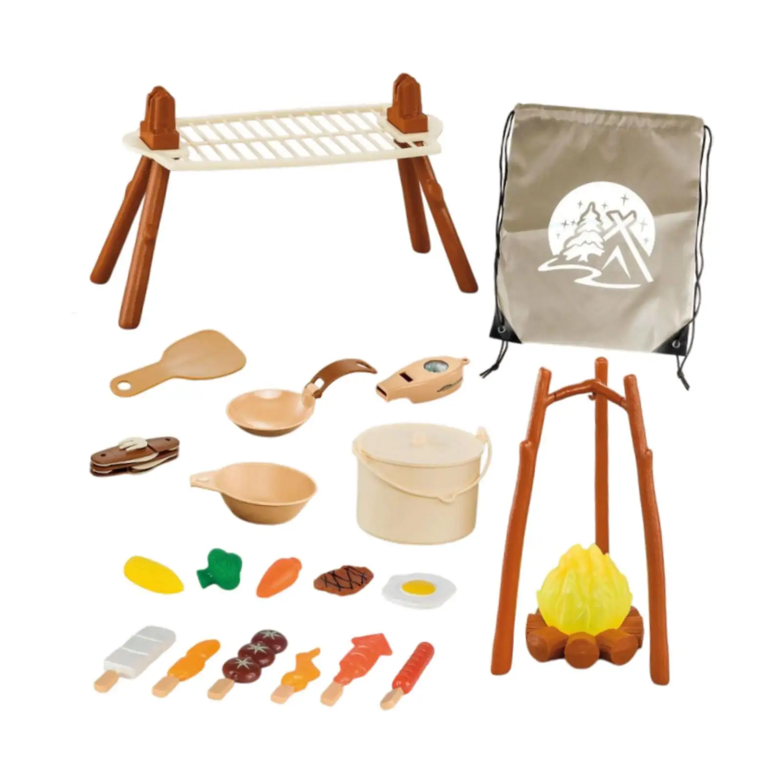 Set da cucina da campeggio per bambini da 25 pezzi Fai finta di pentole e utensili da falò