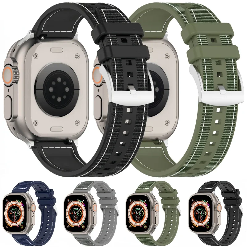 Pulseira trançada de silicone + nylon para apple watch ultra 2 49mm 10 42mm 46mm 9 8 7 45mm 41mm pulseira iwatch 6 5 4 se 44mm 40mm