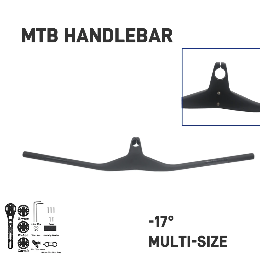 ‑17 Degree Carbon Fiber Integrated MTB Handlebar Aero One‑Piece Flat Straight Bar Bicycle Replacement Parts