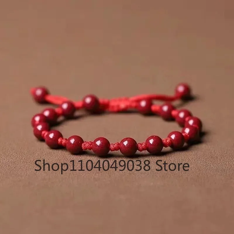 Customized Natural Red Cinnabar 6mm Beads Bracelet Jade Round Hand Weaving Jewellery Fashion Man Woman Luck Amulet New