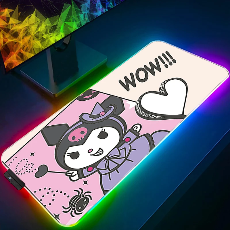 LED XXL Mouse Pad Kuromi Anime Gamer Computer RGB Kawaii Notebook Mousepad Gaming Accessories Tablet Varmilo Keyboard Backlight