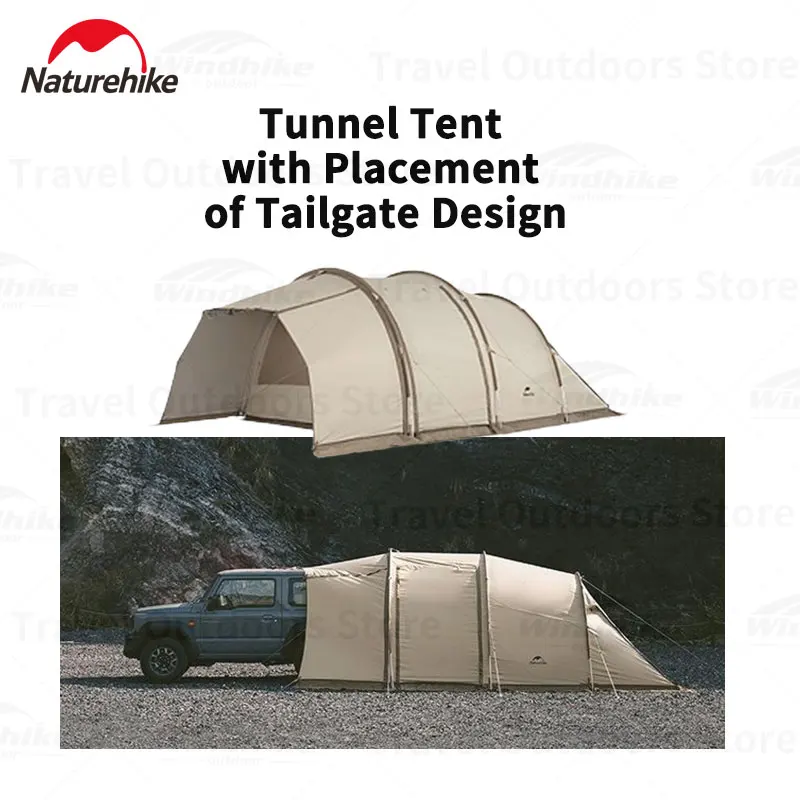 Naturehike Outdoor Camping Tent with Placement of Tailgate Design 150D Polyester Coated Silver UPF50+ Tunnel Tent with Snow Skir