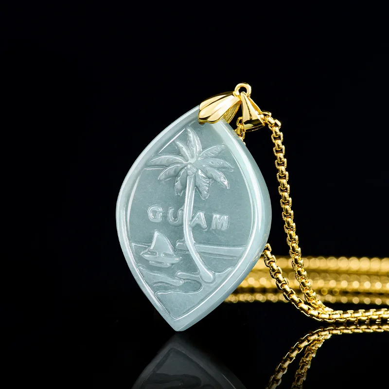 

Натуральный нефритовый кулон класса А, цвета «голубая вода» (Пасифик, Гуам), туристический сувенир, инкрустированный серебром S925, подарок для женщин, мужские украшения