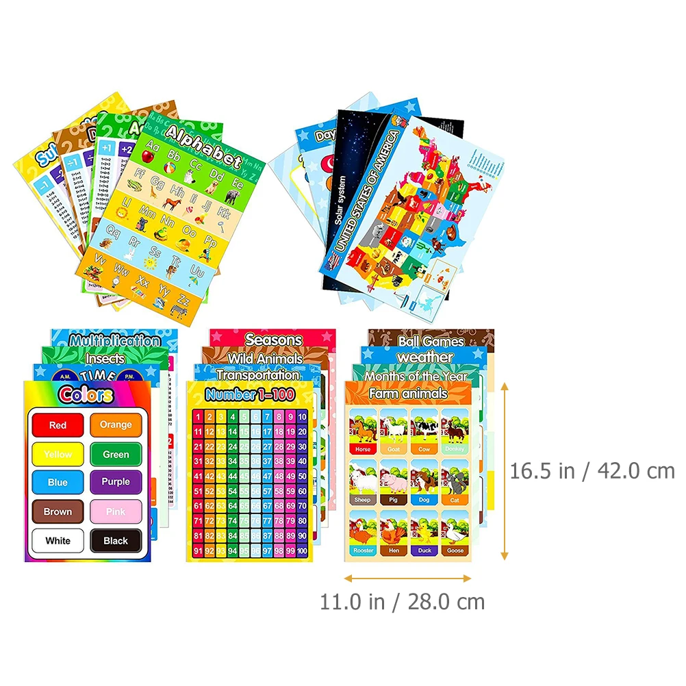 

Educational Posters Toddlers Bright Shapes Numbers Classroom Preschool Waterproof Wear-Resistant Cognitive Cartoon Kids