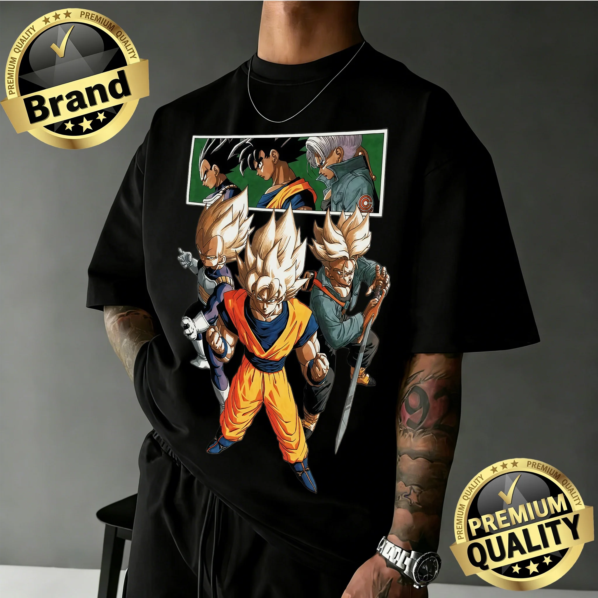 2026 Neuerscheinung Dragon Ball Übergroßes T-Shirt |   Goku & Vegeta & Trunks Retro-Grafikdruck, 100 % Baumwolle, lässiges T-Shirt für die Familie