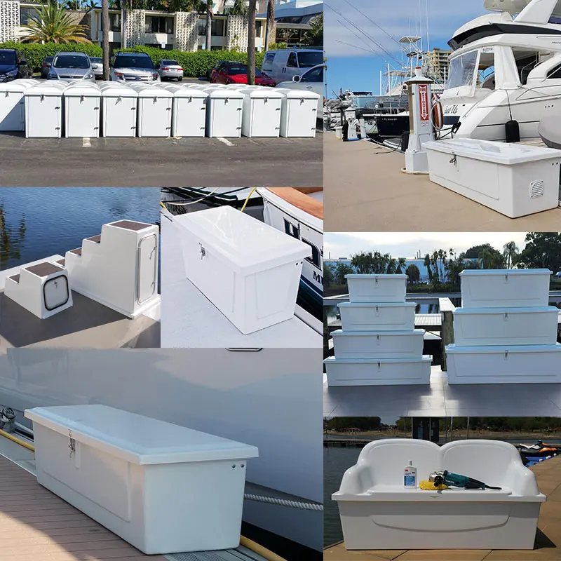 Custom Fiberglass Ladder Step Pontoon Boat Dock Box Lock Heavy Duty Fiberglass Marine Dock Storage Box