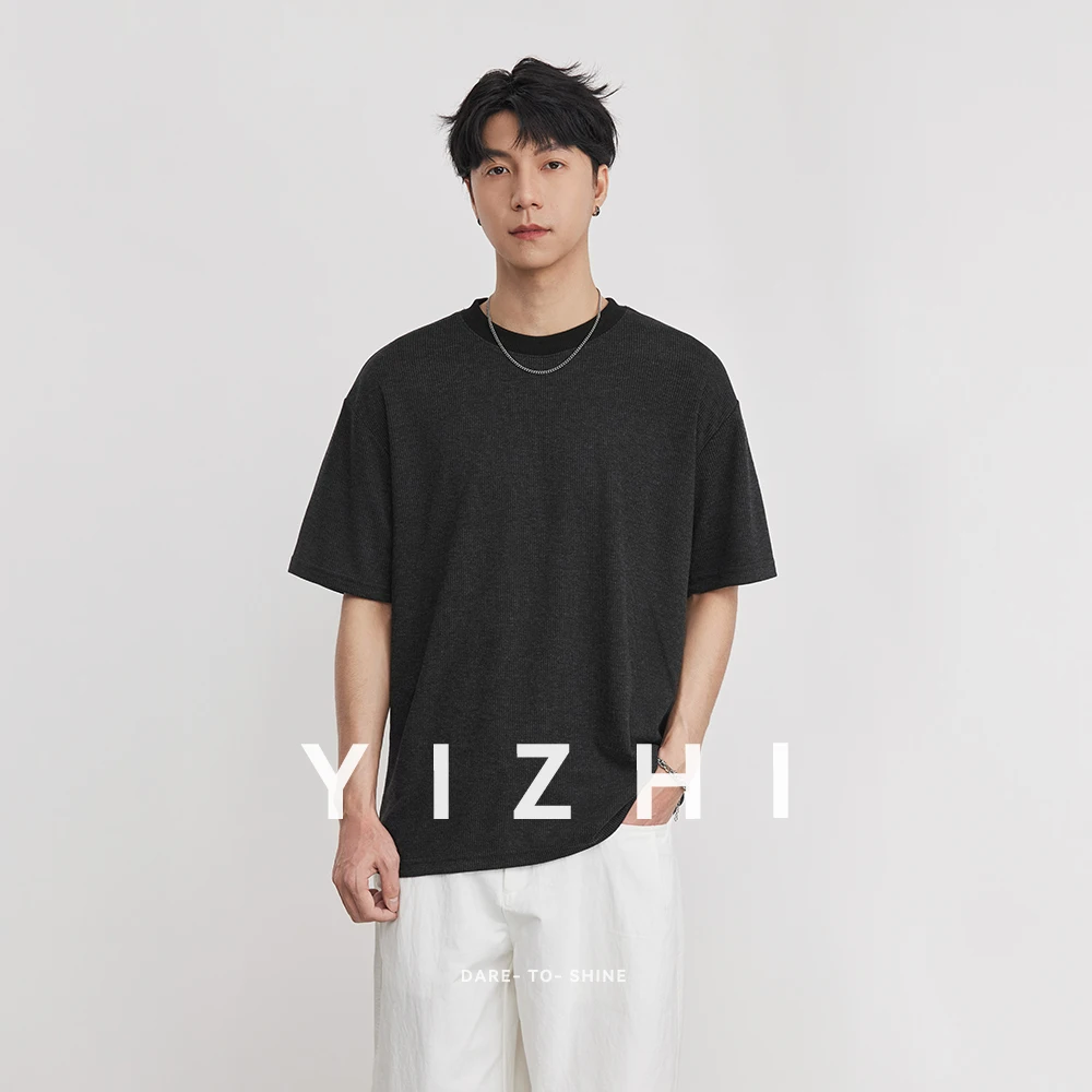 

Heavy Textured Round Neck Short-sleeved T-shirt For Men 2026 Summer Simple Loose Breathable Daily Solid Color Bottoming Shirt