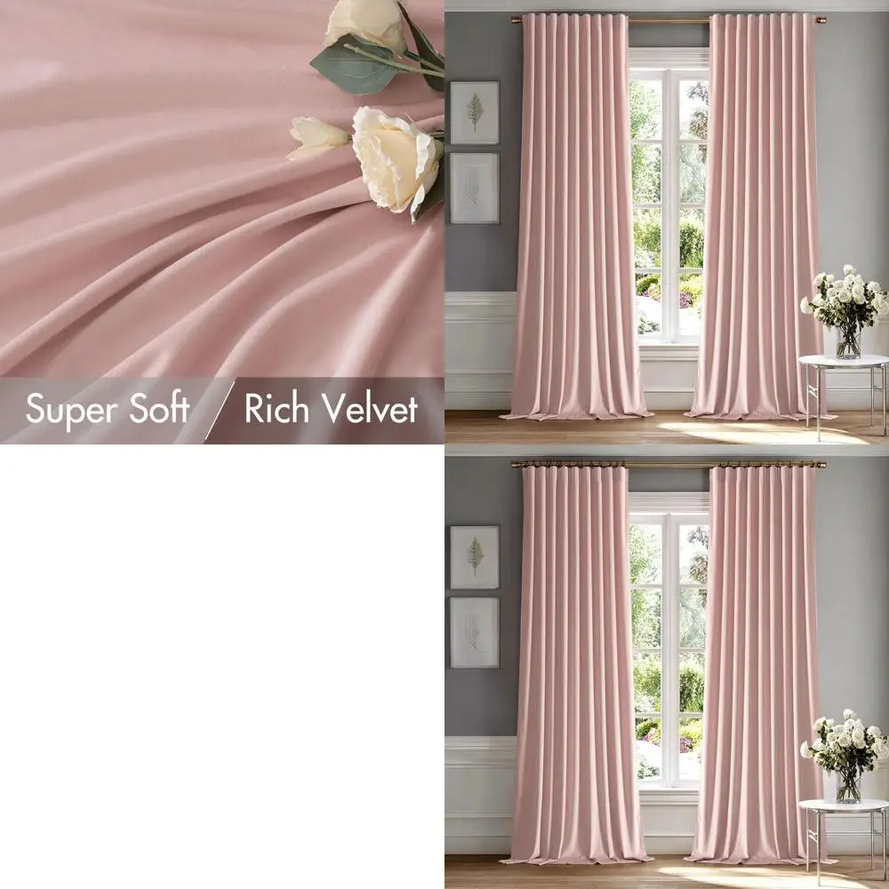 

Luxury Baby Pink Velvet Curtains, 96 2-Panel, Room Darkening, Thermal Insulated, Blackout for Bedrooms & Living Rooms