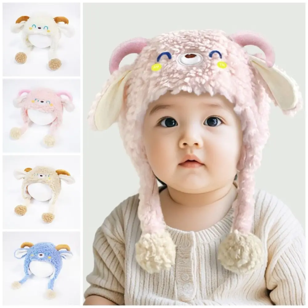

Cartoon Lamb Beanie Caps Kawaii Thickened Baby Ear Protection Hat Soft Coldproof Children's Pullover Hats Outdoor Activities