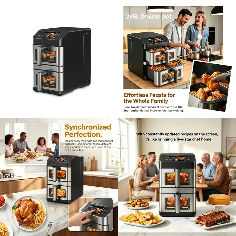 New Intelligent Digital Control 10L Double Layer Air Fryer Large Capacity Electric Double Drawer