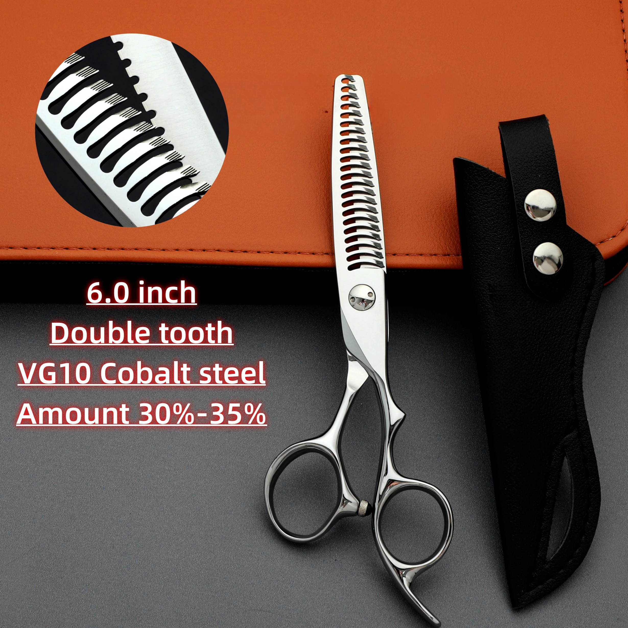 6.0 inch Professional Barber sissors，Double tooth Hair thinning shears，VG10 Cobalt steel，Top-level Barbershop Hair cutting tools