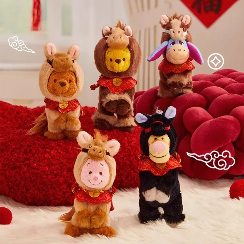Disney Plüsch-Schlüsselanhänger Jahr des Pferdes Winnie Puuh Eeyore Ferkel Stofftier-Anhänger Chinesisches Neujahr Geburtstagsgeschenk Taschenanhänger