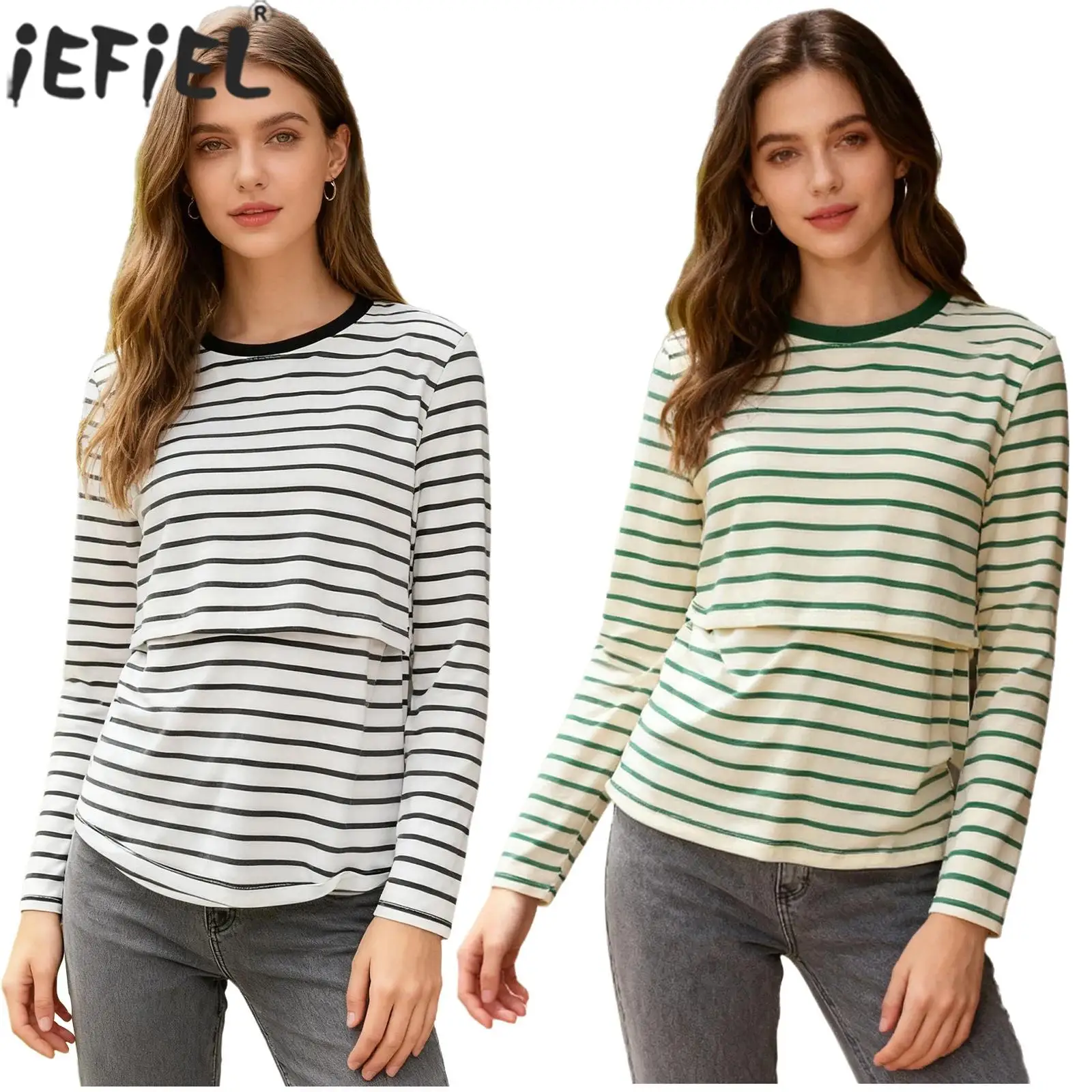 

Топы для беременных и кормящих женщин, домашняя одежда, одежда для сна, полосатая хлопковая футболка с длинными рукавами, повседневные футболки для беременных, уличная одежда