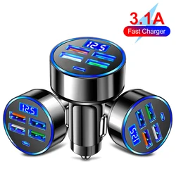 PD+QC 3.0 100W 5 Ports Car Charger Fast Charging USB C Car Phone Charger Type C Adapter in Car For iPhone Samsung Huawei Xiaomi