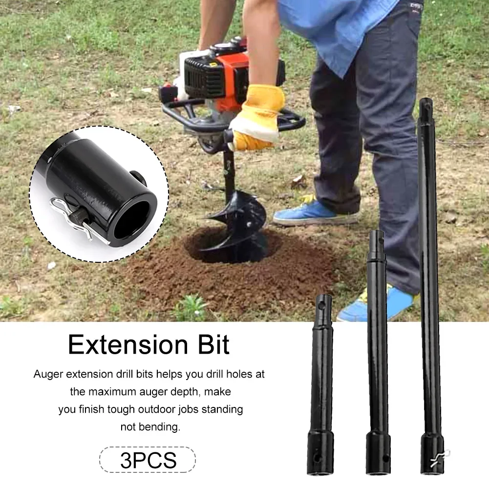 

3pcs Ranch Replacement Parts Outdoor Extension Bit Earth Auger Drill Farm Post Hole Digger Professional Easy Install Garden Tool