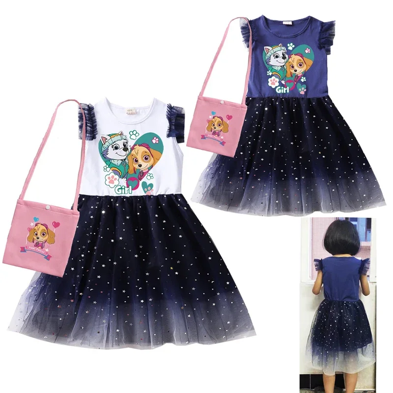 Children Clothes Girls Patrols Dog Dress Summer Sleeveless Mesh Princess Dresses Baby Kid Flower Cartoon Birthday Party Vestidos