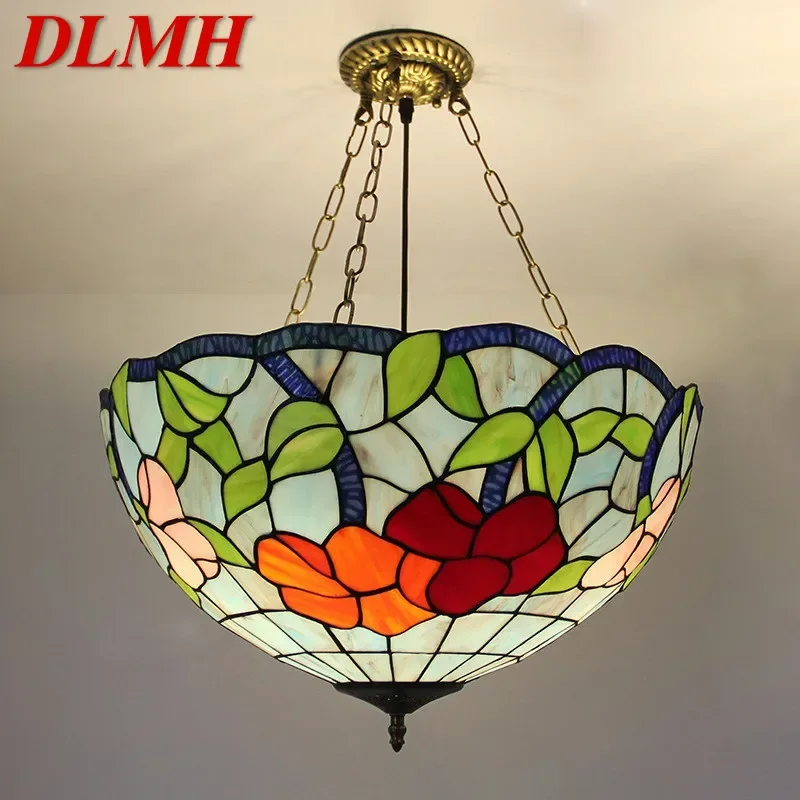 

DLMH Tiffany Pendant Lamp LED Retro Creativity Living Room restaurant Bedroom Villa Hotel Corridor Color Glass Chandelier