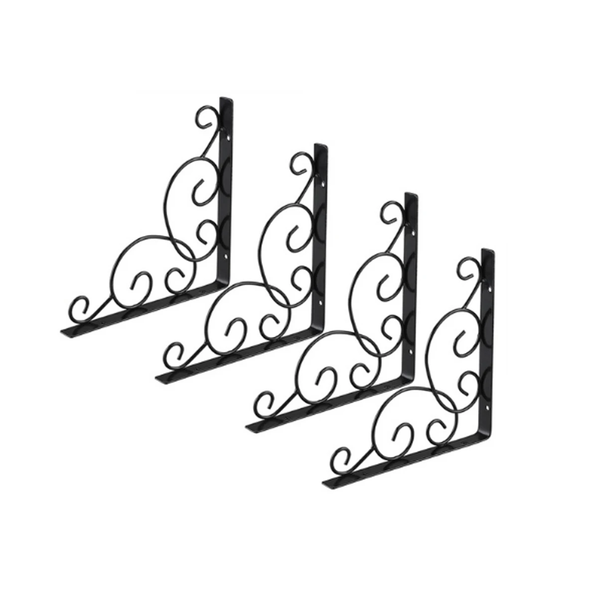 

2PCS Iron Wrought Shelf Brackets Floating Wall Mount Hardware Triangle Iron Brackets Floral Pattern Sturdy Support