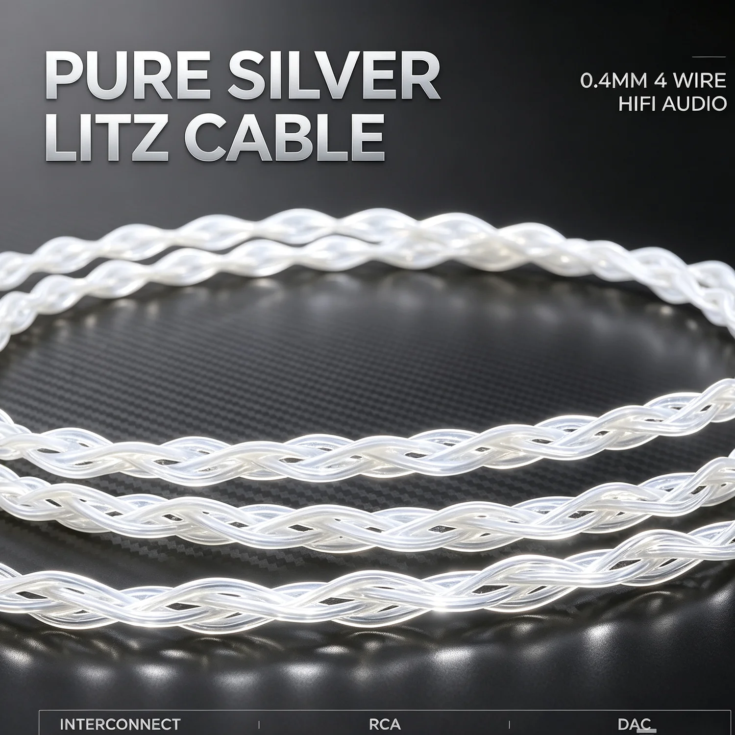 Massives Reines Silberkabel, 0,4mm 4-Adriges Litz-Kabel für Audio USB RCA-Kabel