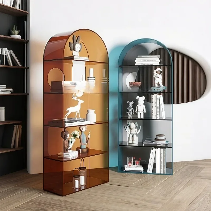 Acrylic arched bookshelf shelf, light luxury floor-to-ceiling multi-layer wall combination, lattice bookcase