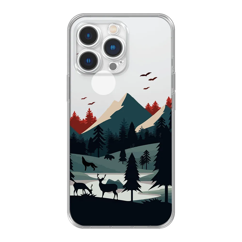 Aesthetic Art Hand Painted Pattern Mountain Scenery Phone Case for iPhone 11 12 13 14 Pro Max Mini X XR XS 7 8 Plus Cover Fundas