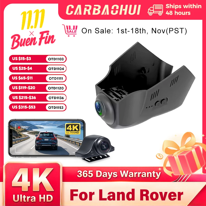 4K Dash Cam for Land Rover Discovery Sport 2015-2019, For Jaguar XF XE 2016-2021,F-PACE 2016-2021, Easy Install Car DVR Camera
