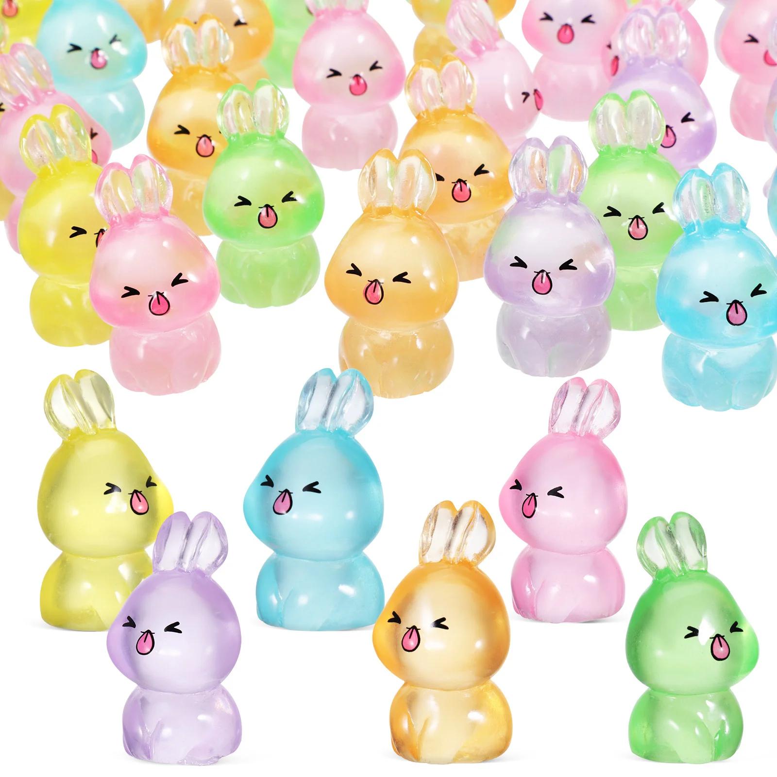 

84Pcs Luminous Mini Rabbits Glow in Dark Resin Bunnies Tiny Figures for Indoor Outdoor Decoration Bunny Miniature Figurines
