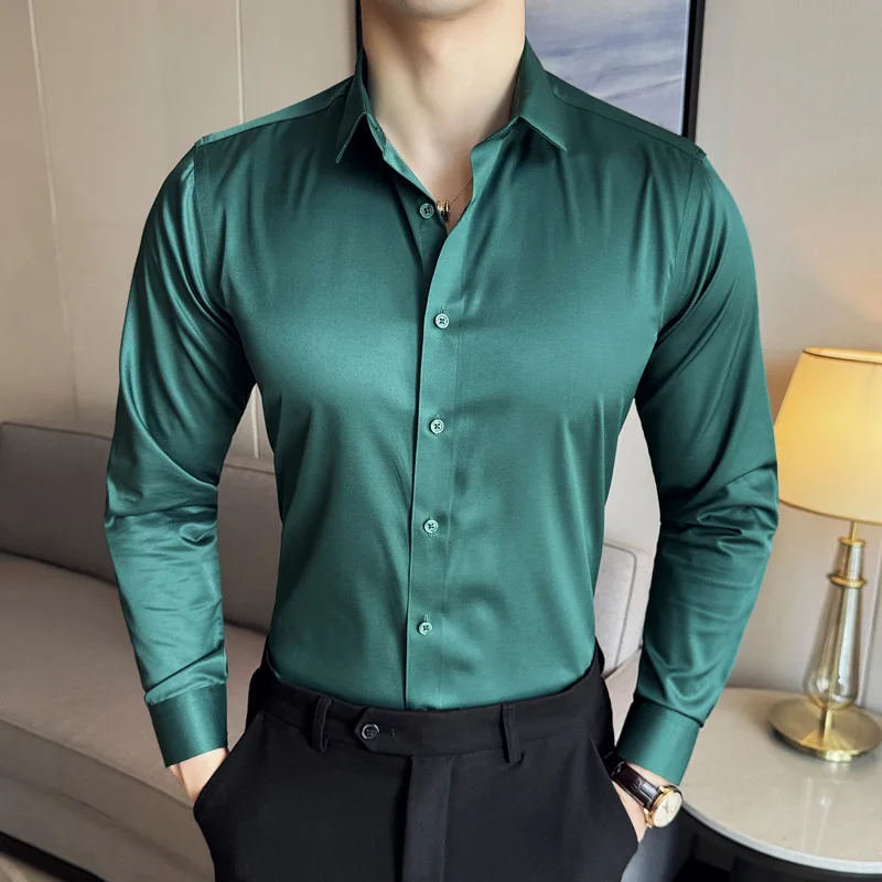 S-6XL Men's dress shirt High quality long sleeve non-ironing plus size breathable business casual slim fashion