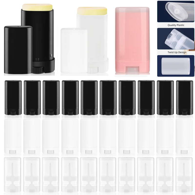 

100Pcs 15ml Empty Oval Flat Lip Balm Tubes Empty Plastic Twist-Up Bottle Travel Sample Containers For DIY Deodarant Solid Lotion