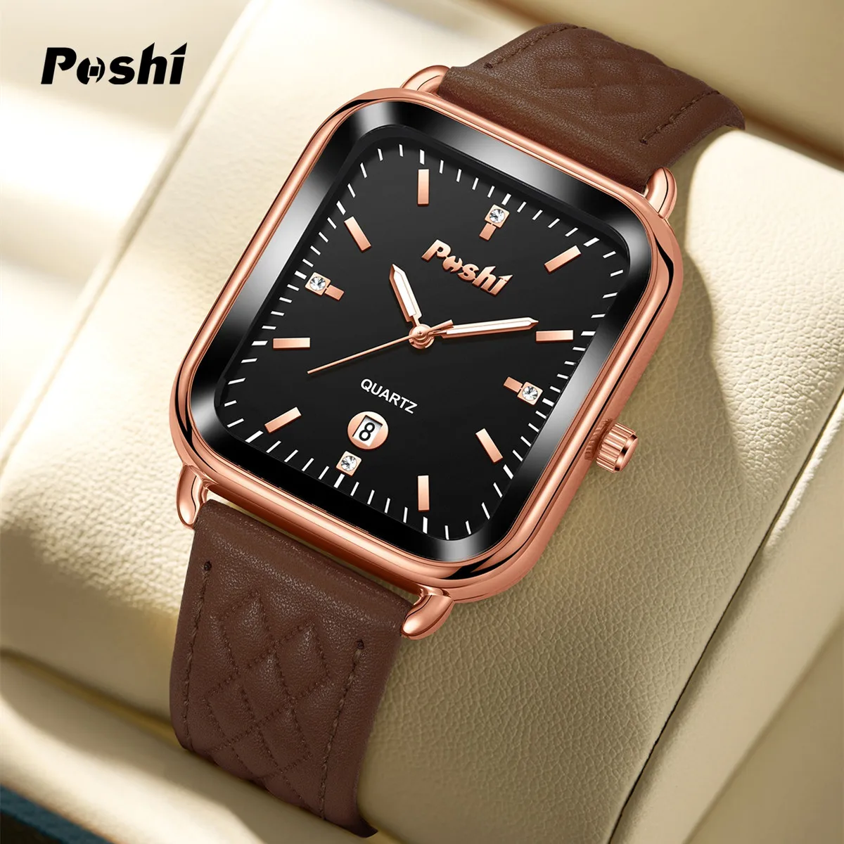 POSHI Fashion Quartz Watch for Women Luxury Soft Leather Strap Women\'s Wristwatch Calendar Simple Dial Original Clock