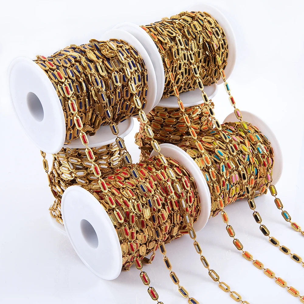 1 m colorful Enamel Cuban chain men and women thicken necklace accessories stainless steel bulk chain for diy jewelry making