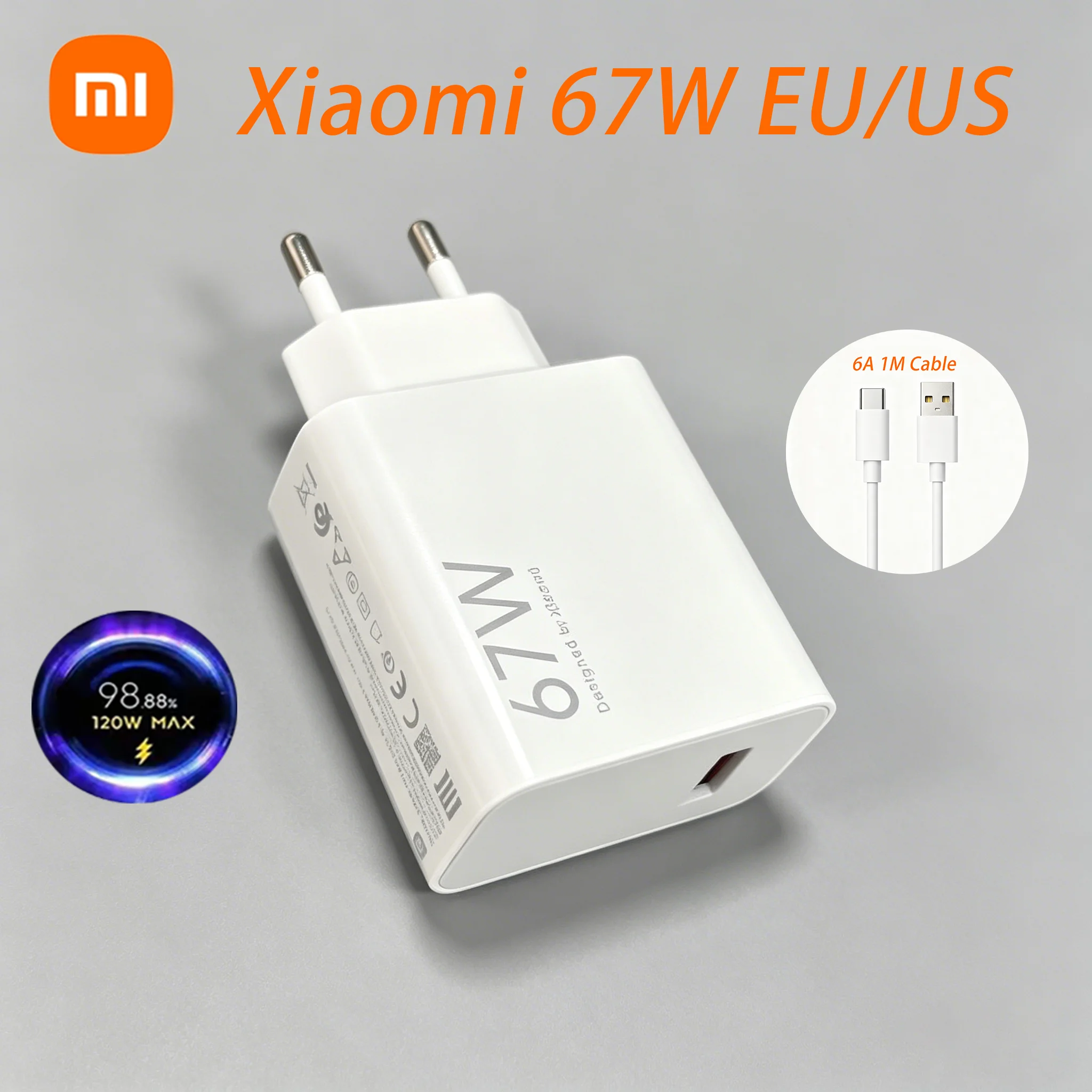 Original Xiaomi 67W Charger Turbo Charge EUUS Adapter 1M 6A Usb Type C Cable For Poco X5 X4 F5 Pro Mi 13 12 11 Lite Mix Fold 3 2