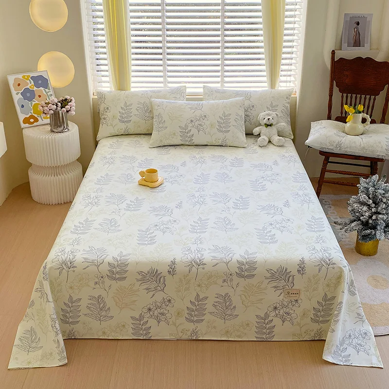 

Floral Pure Cotton Flat Sheet Leaves Botanical High Quality Skin-friendly Thick Fabric Bed Sheets for Kids Teens Adults Bedding