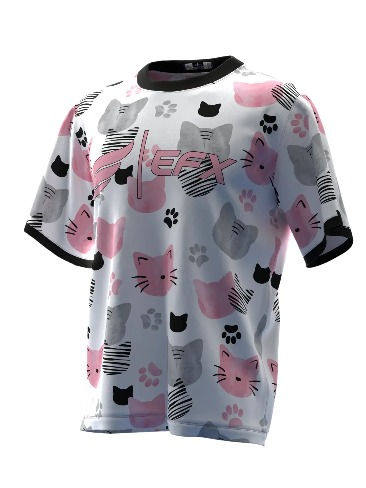 White Base Cartoon Cat Full Print Bowling Jersey,Quick Dry Performance Sport Shirt Casual Bowling Games with Your Fellow Players