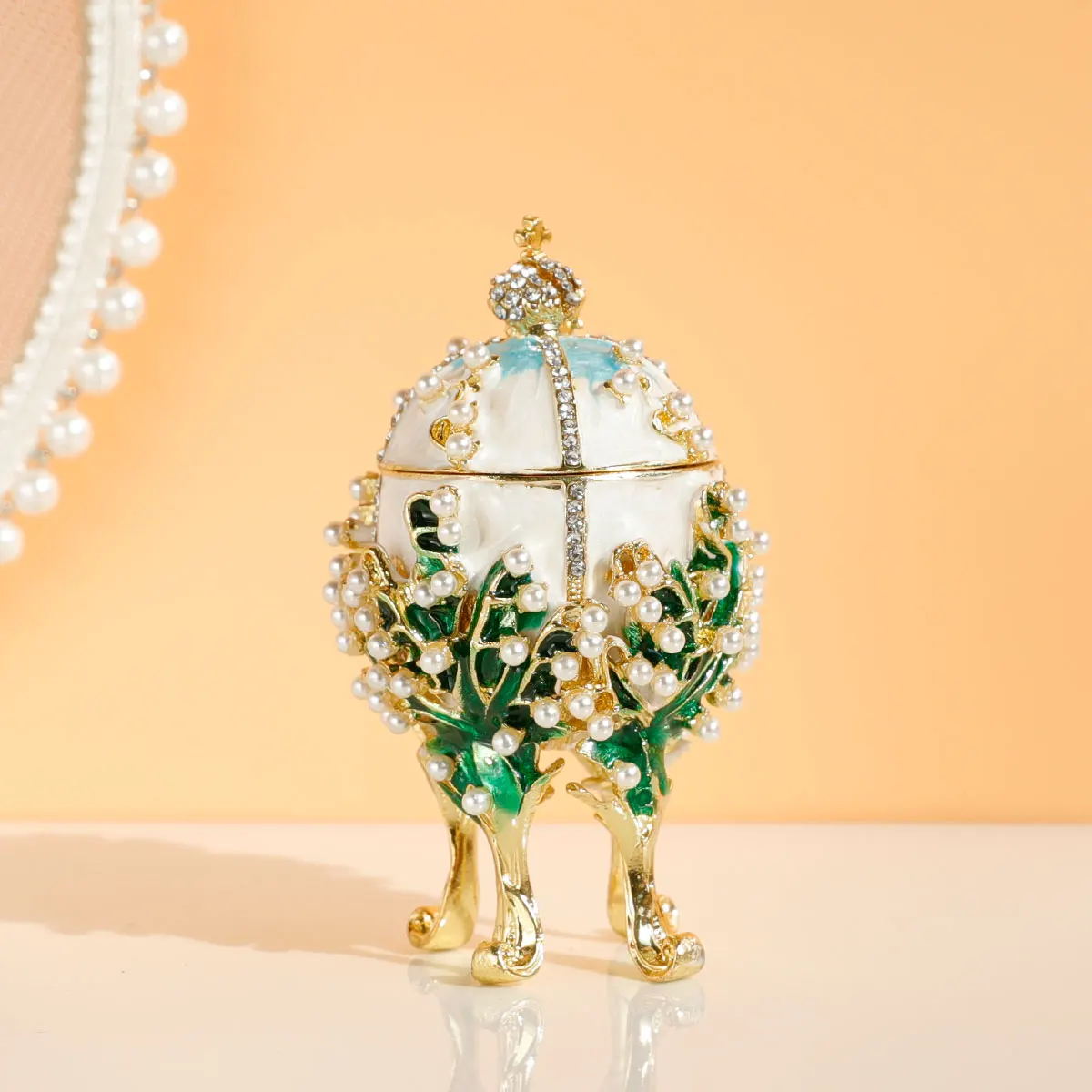 Faberge  Egg Classic Vintage Jewelry Trinket Box with Enamel Rhinestones Victorian Style Ornaments Gift for Home Decor