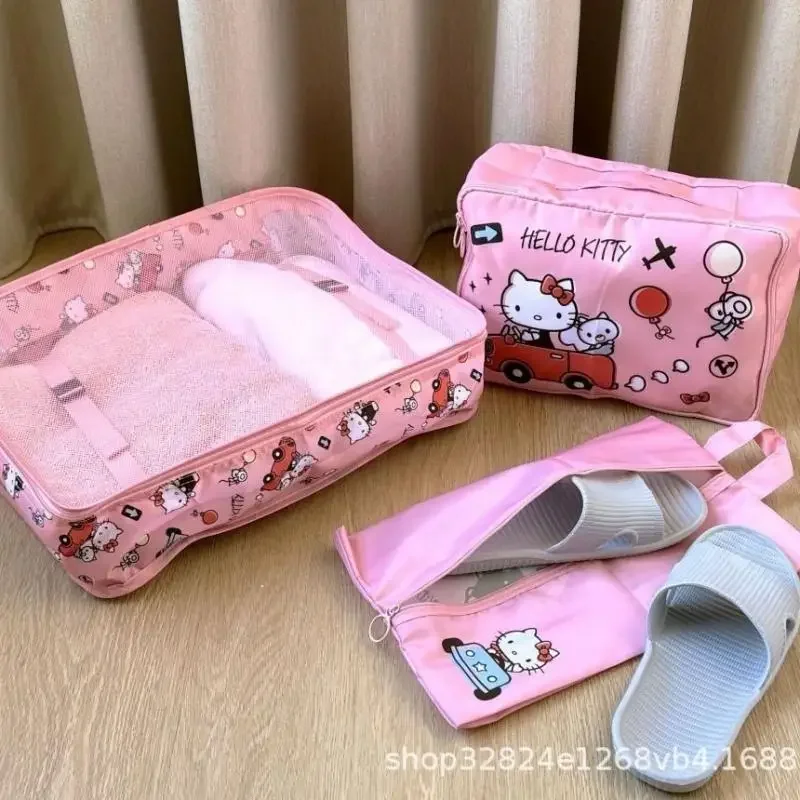 

3Pcs Hello Kittys Travel Bag New Kawaii Cartoon Clothing Underwear Shoe Storage Bag Packing Bags Bags for Woman