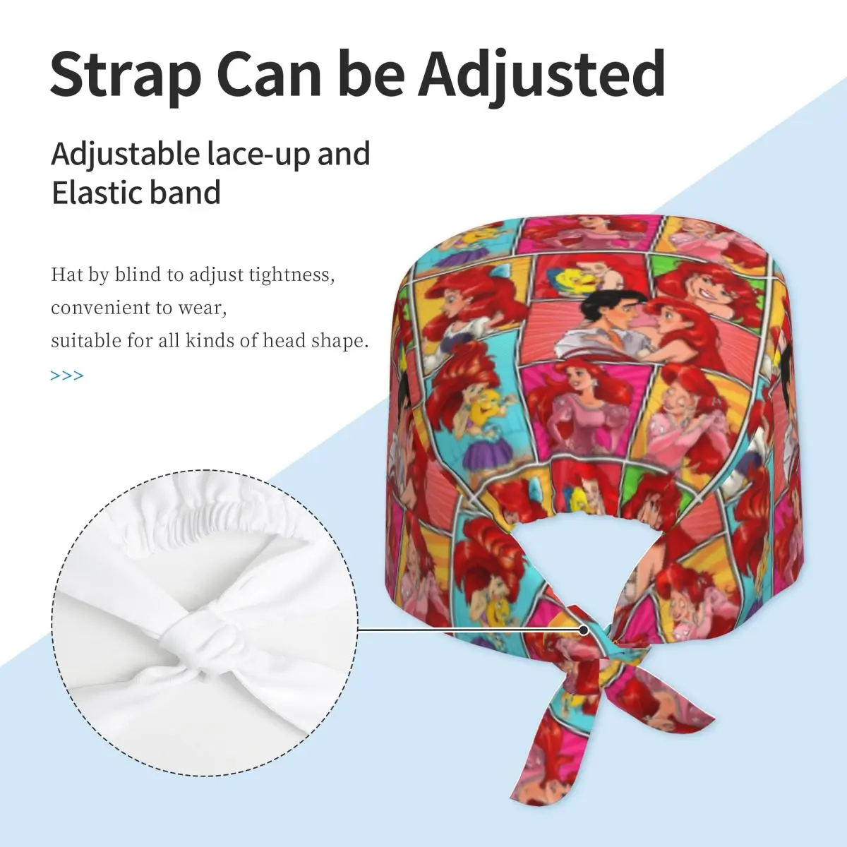 Adjustable Game The Little Mermaid Cartoon Working Hat Women Men Anima Surgical Hat Scrub Nursing Doctor Surgeon Cap for Nurse view 3