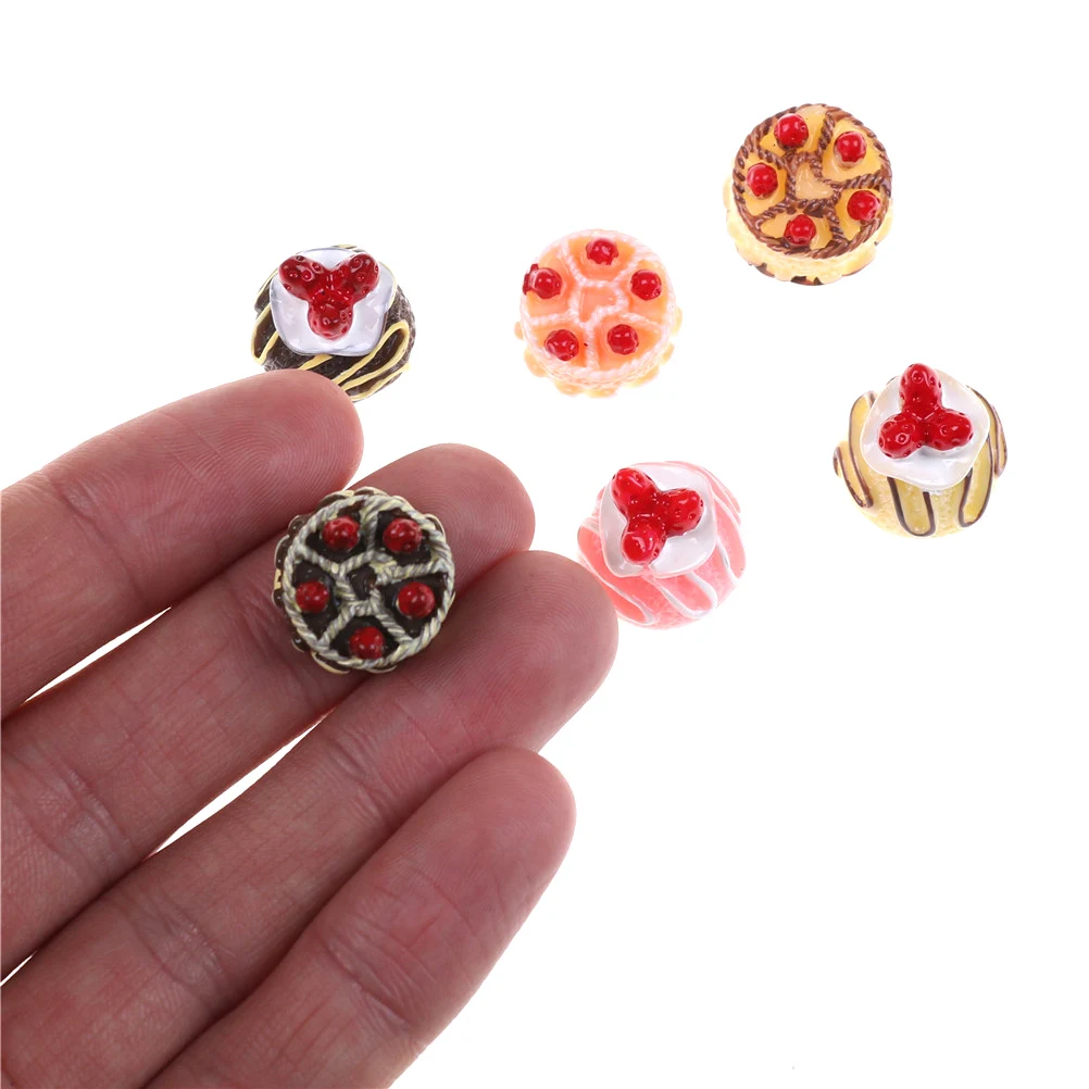 6pcs Dessert 3D Resin Cream Cakes Miniature food Dollhouse Accessories