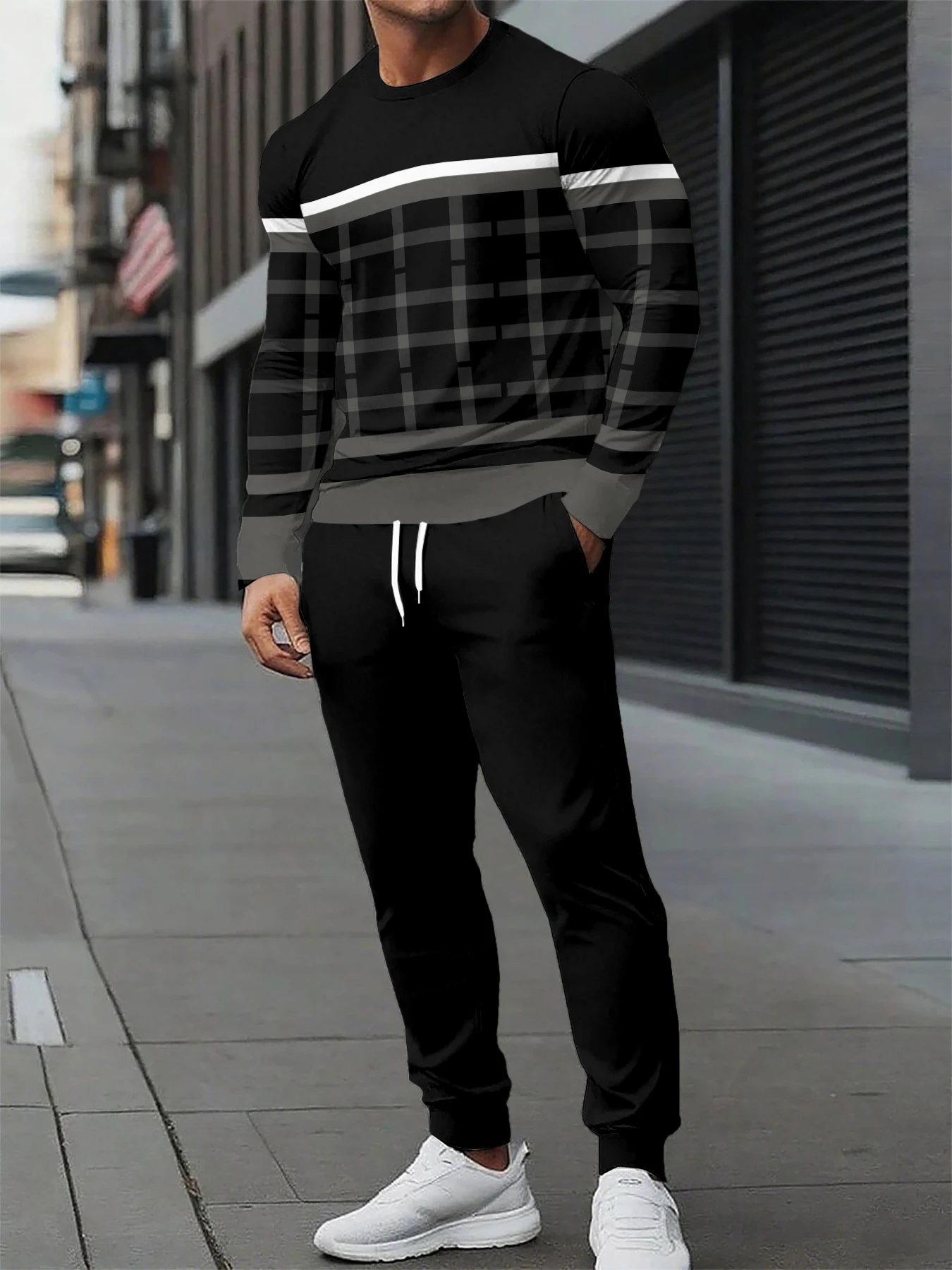 

Men's multi-color striped printed long sleeved drawstring pants, casual and fashionable streetwear, sports jogging pants