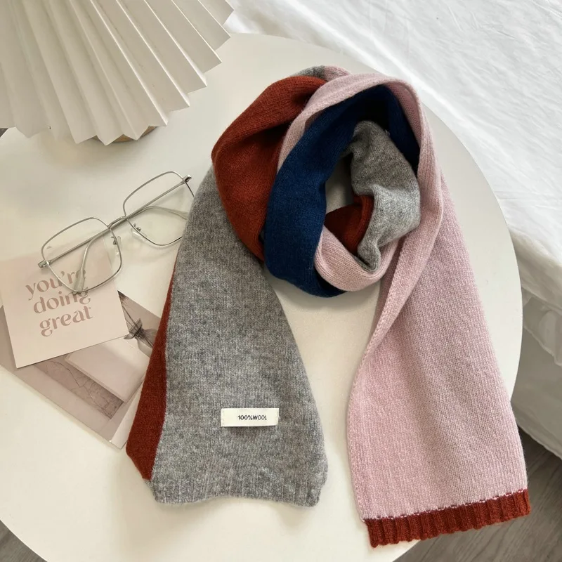 Soft Glutinous 100% Pure Wool Scarf Autumn and Winter All-Matching Thickened Keep Warm Pure Color Unisex