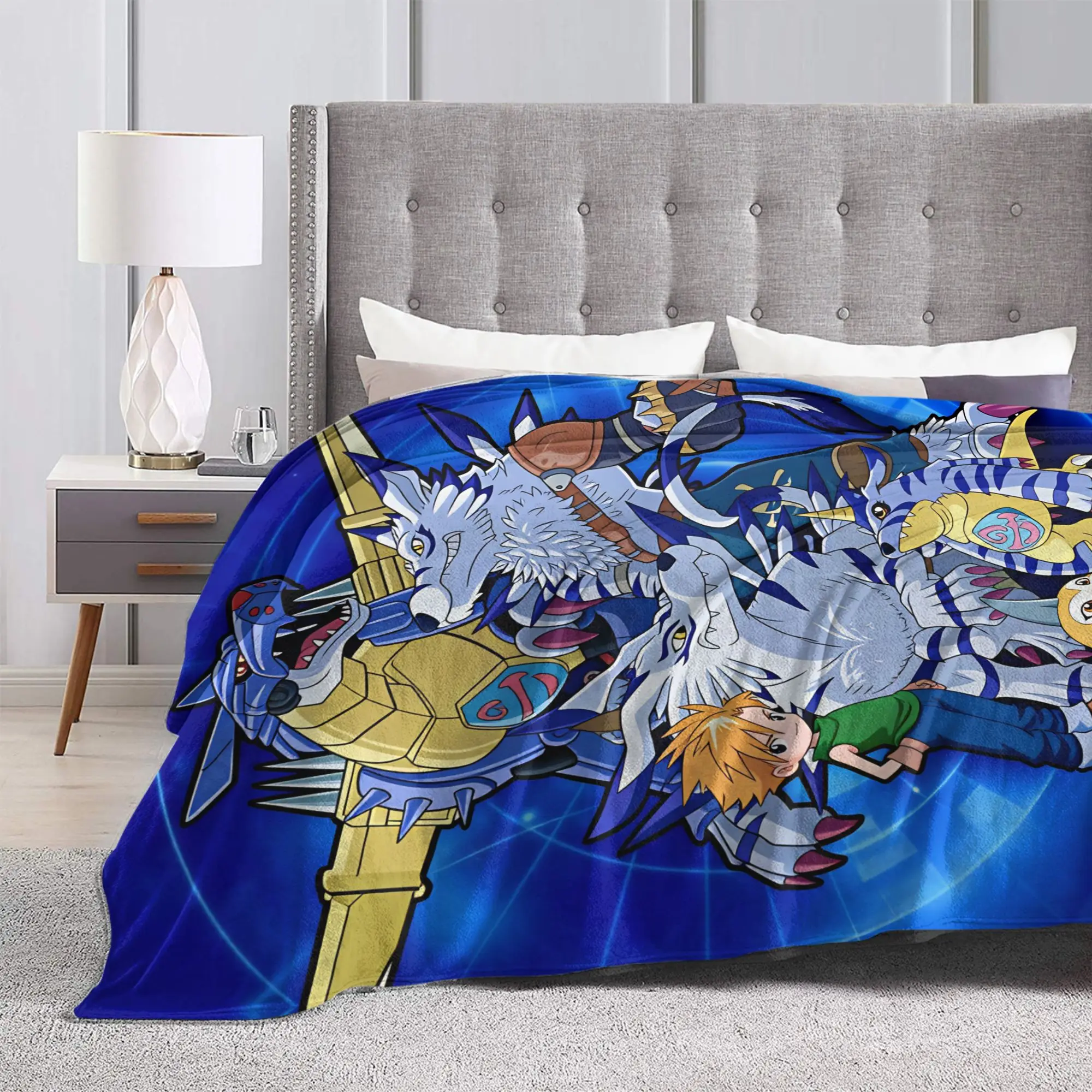 Digimon Adventure Poster Plush Blanket Kids Adult Flannel Bedding Throws For Living Room Warm Soft Design Quality Bedspread Gift