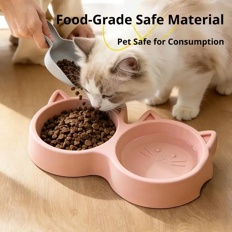 Doppelte Katzennapf-Schale aus lebensmittelechtem Material, sicherer Tierfutter- und Wasserspender, niedliche Katzenform, rutschfester Napf für Katzen und kleine Hunde.
