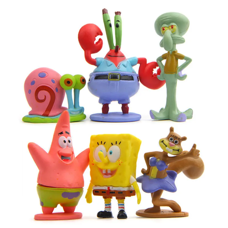 6 Stück/Set Animations-Kawaii-SpongeBob-Schwammkopf-Spielzeug, Patrick Star Figuren, Cartoon-Krabben-Boss-Figuren, Spielzeug für Kinder, Geschenke