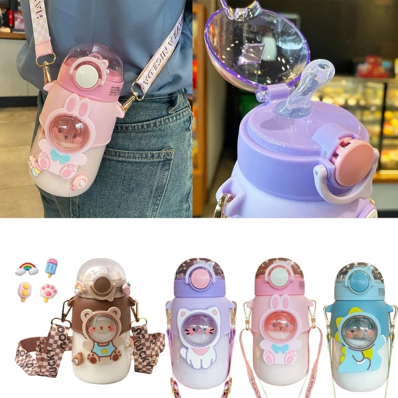 720ML Large Capacity Water Bottle with Straw and Stickers for Kids Boys Girls