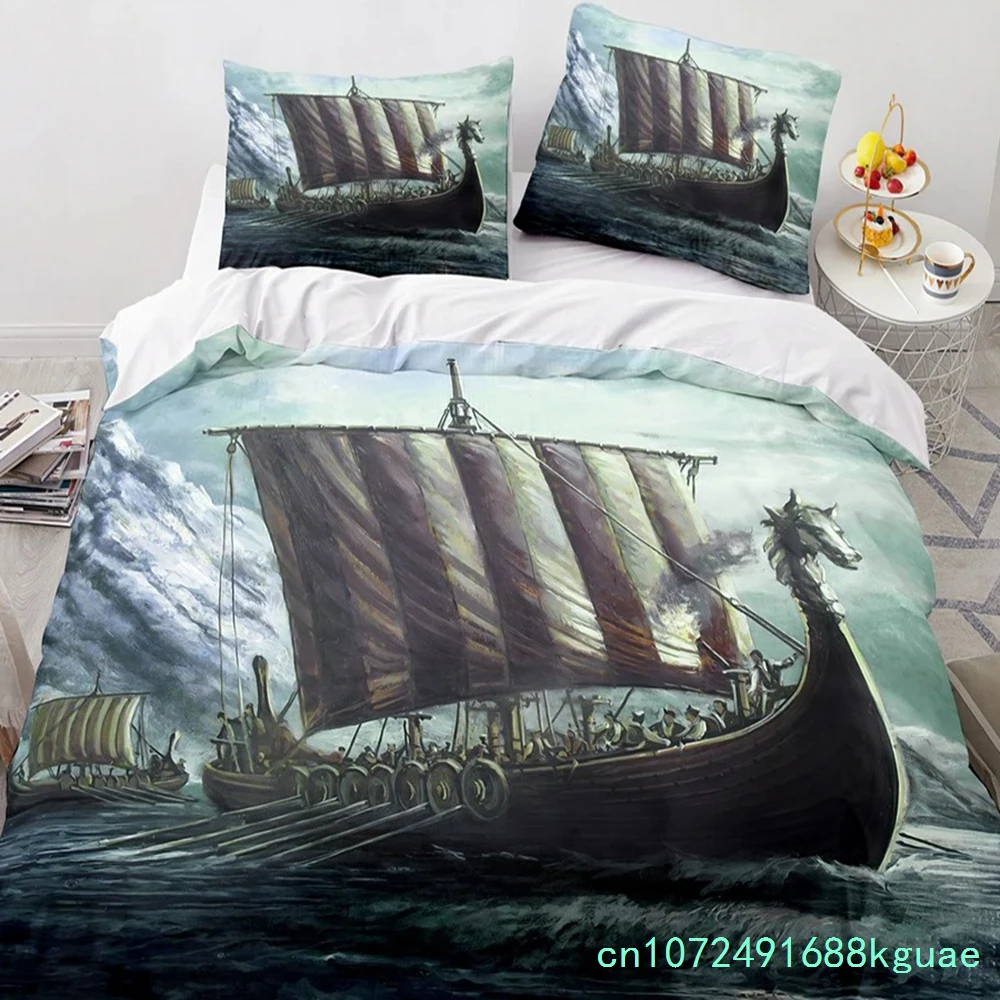 Vintage Sailboat King Queen Duvet Cover Nautical Ocean Bedding Set For Teens Adults Ship Fire Black 2/3pcs Polyester Quilt Cover