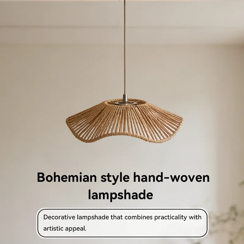 Boho Handwoven Lamp Shade, Ruffled Umbrella Paper Rope Shade for Pendant Light E27
