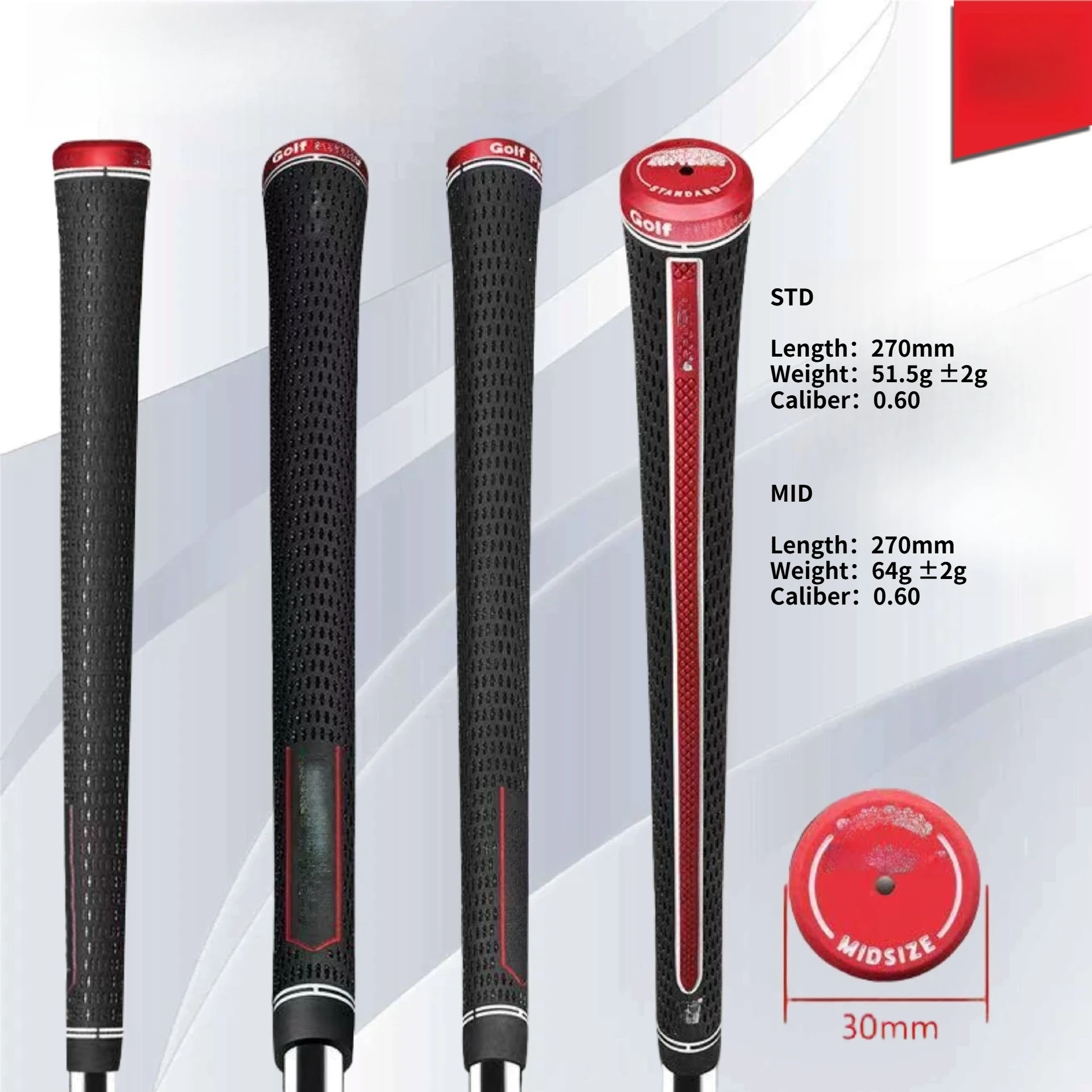 KG-07 All Rubber Golf Club Grip With Raised Positioning Ridge, Plus Sign Embossed Texture, Standard Taper STD & Midsize