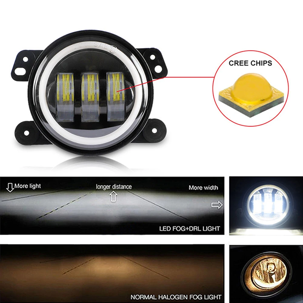 4 Inch LED Fog Lights Assembly Halo Ring DRL Amber Turn Signal Lamp  Fog Lamps For Jeep Wrangler JK TJ LJ Dodge Lada Angel Eyes